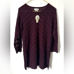 NWT Van Heusen Purple Maroon 3/4 Sleeve Open Knit Light Sweater Women’s Medium